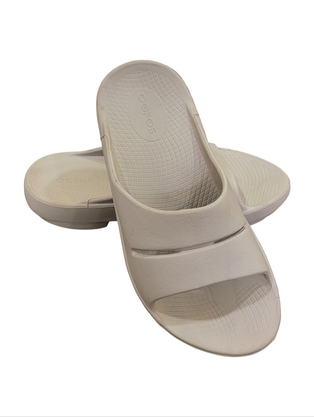 OOFOS OOahh Unisex Recovery Slide Sandals Nomad Beige Tan Women Sz 7 Men Sz 5